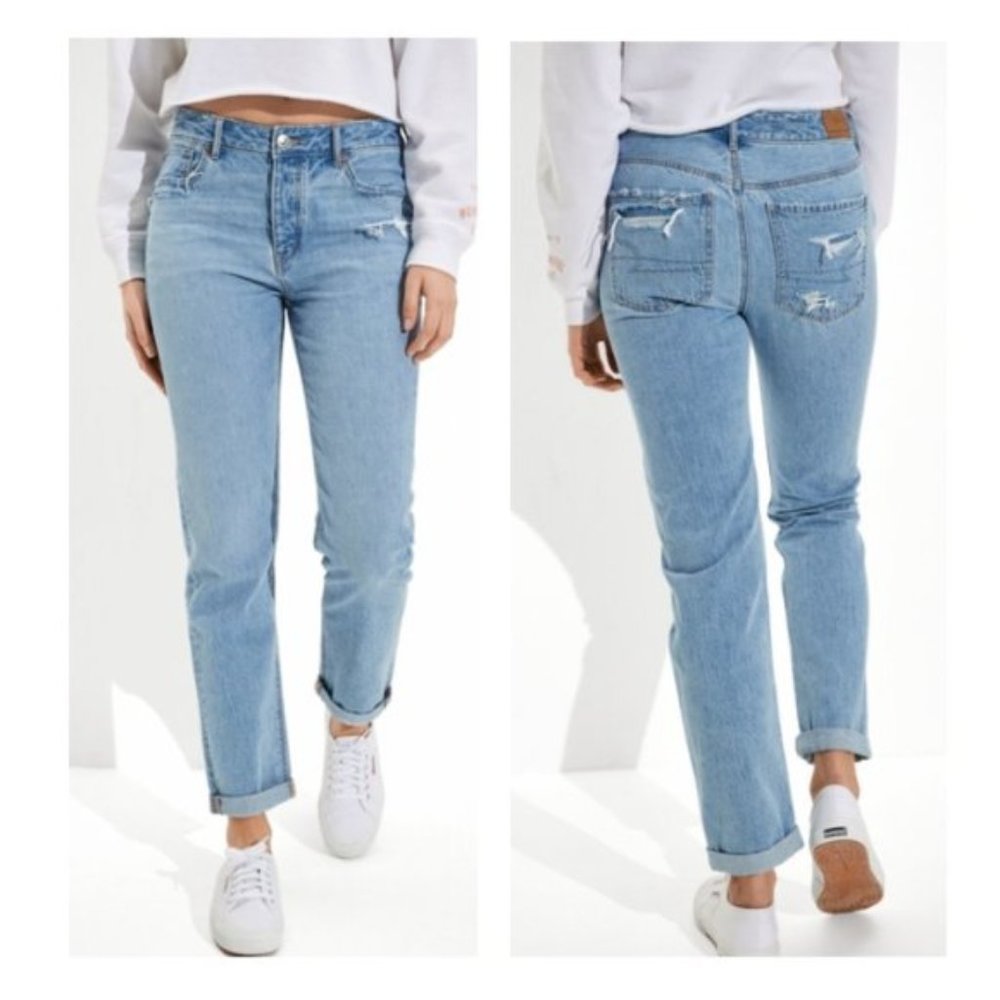 AMERICAN EAGLE Women's 16 Tomgirl Low Rise Button Fly Straight Leg Blue Jeans